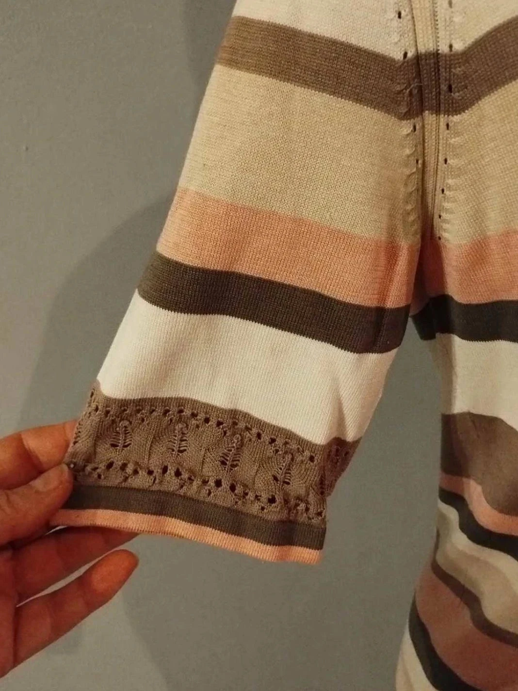 t-shirt listrado creme/marrom/rosa, Seda/algodão, Rodier, T36 – photo 3